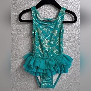 Mermaids Teal One Piece Swim Suit With Tutu   Size 2